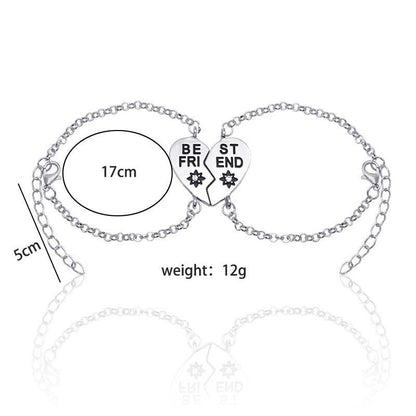 Silver best friends heart split bracelet with English letters and adjustable chain