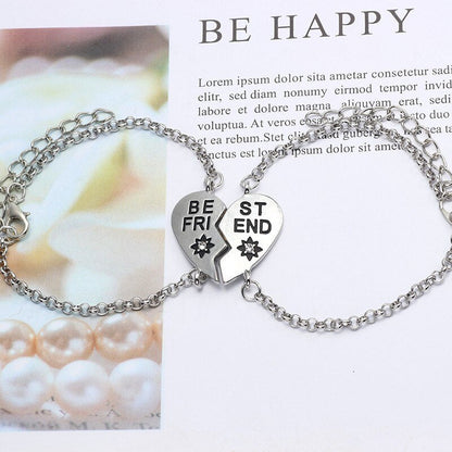 Silver alloy heart-shaped English letters best friends bracelets with star detail and split design