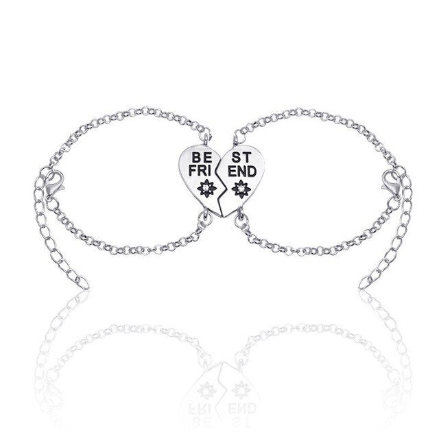 Silver heart-shaped English Letters Best Friends bracelet set for women