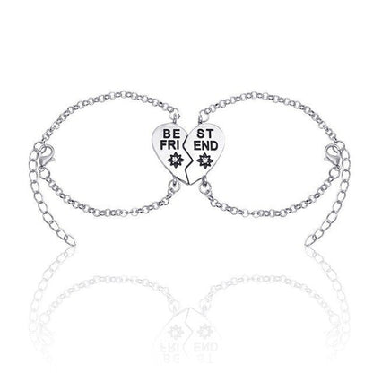 Silver heart-shaped English Letters Best Friends bracelet set for women