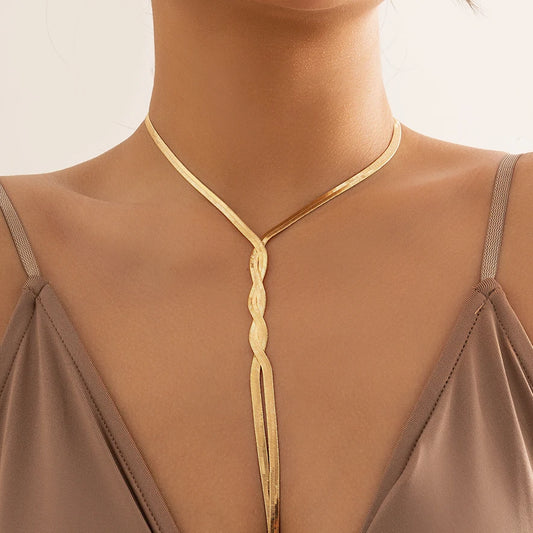 Adjustable Flat Snake Long Chain Necklace.