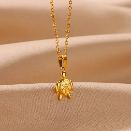 Cute Sea Turtle Pendant Stainless Steel Necklaces for Women.