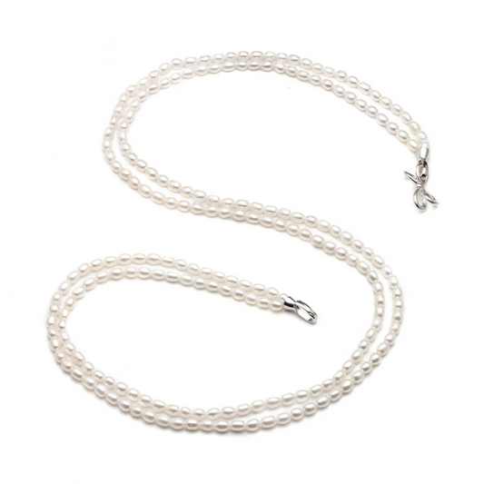 Long Double Pearl Necklace .