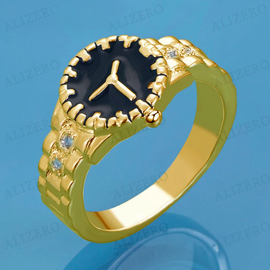 18K Gold Black Watch Rings unisex.