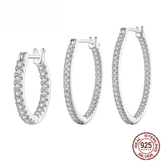 Silver Hoop Earrings, White Gold Plated.