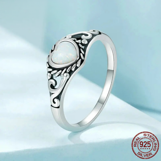 Flower Heart Opal Ring For Women.