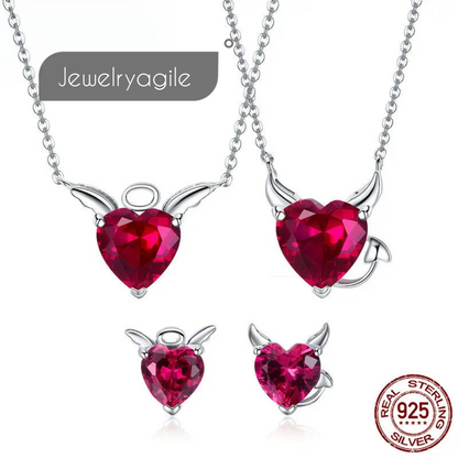 Silver Red Pendant Necklace and Earrings, jewelry set. - Jewelryagile 