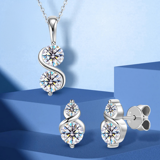 Silver moissanite Pendant Necklace and Stud Earrings .