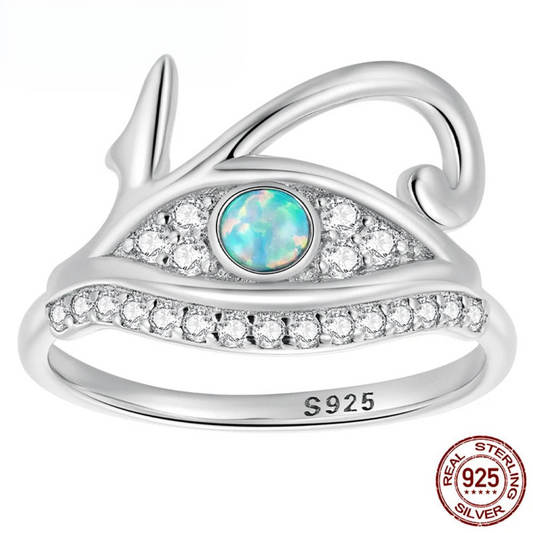 Silver Eye of Horus Ring with Opal.