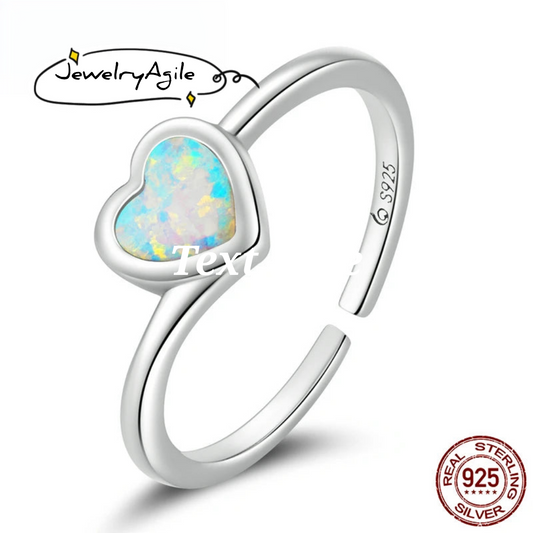 Adjustable Silver Heart-shaped Opal Ring.