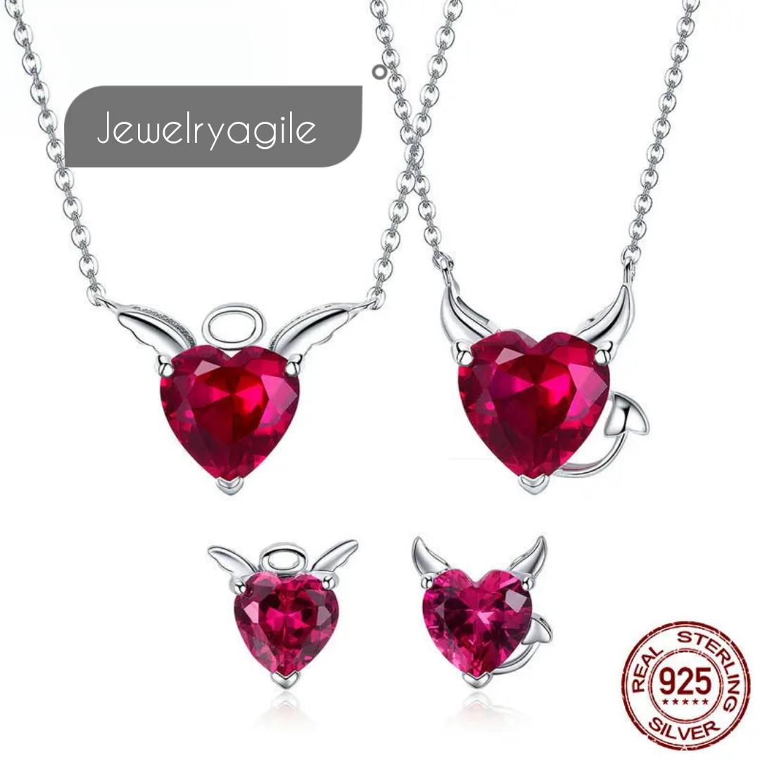 Silver Red Pendant Necklace and Earrings, jewelry set. - Jewelryagile 